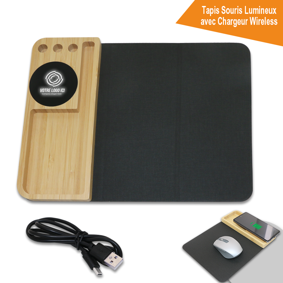 Tapis Souris Bamboo Avec Chargeur Wireless