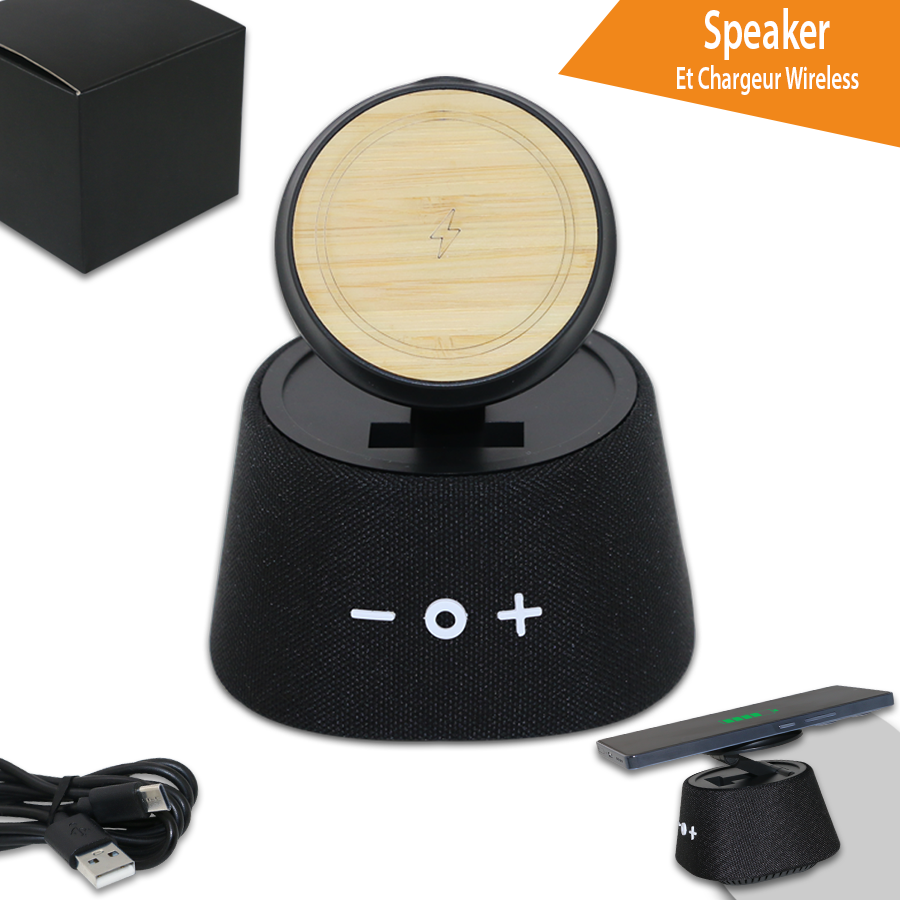 Speaker Bamboo Bluetooth Avec Chargeur Wireless